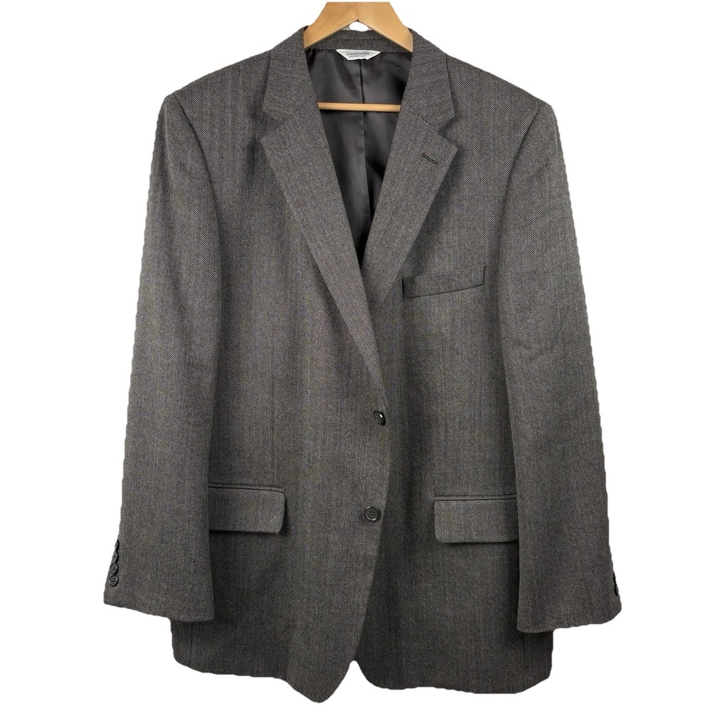 Joseph & Feiss Sport Coat Men 44R Gray Herringbone Jacket 100% Wool Ivy Style